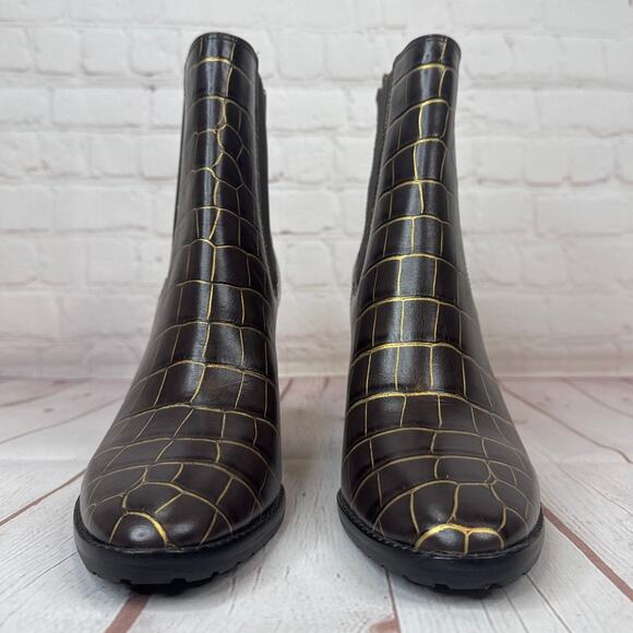 Lauren Ralph Lauren Mylah Leather Chelsea Brown Gold Boots Women’s Size 8 - Picture 5 of 11